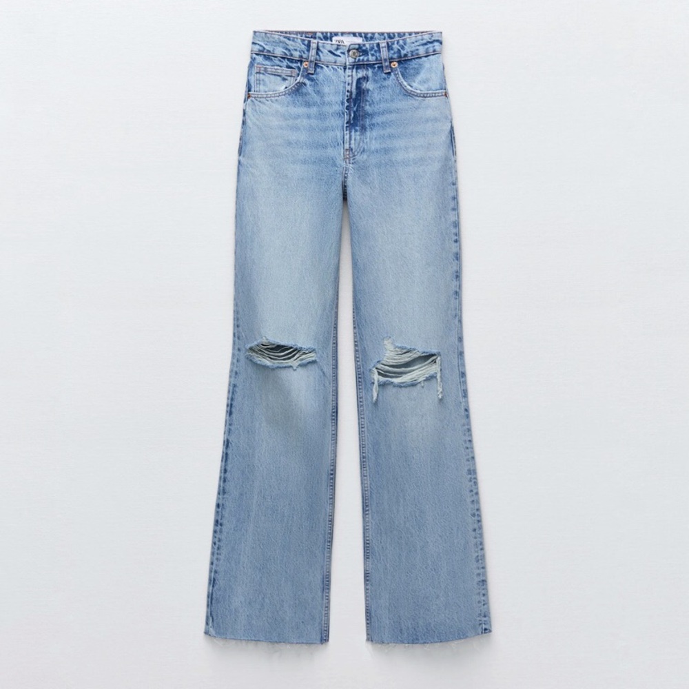 NWT ZARA high rise wide leg ripped jeans
